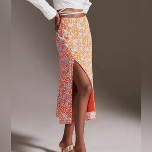 Anthropologie Side Slit Floral Midi Skirt